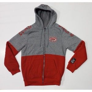 VTG Ecko Unlimited Mens Size Medium Heavyweight Fleece Lined Raw Hoodie Red Gray